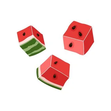 Watermelon cubes pieces vector illustration isolated on white background Stock Illustration