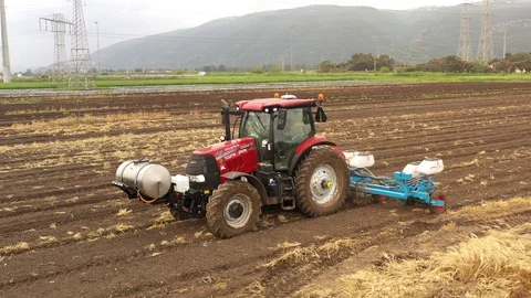 Watermelon cultivation process with a Seeding tractor. Stock Footage 130100522
