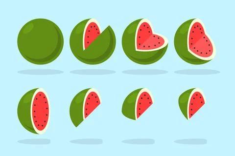 Watermelon cut in different stages of animation Stock Illustration