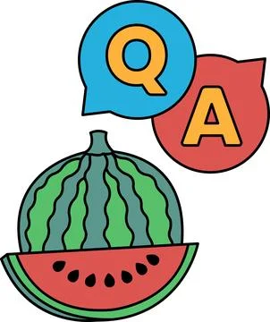 A watermelon is cut in half and has a Q and A on it Stock Illustration
