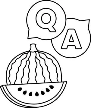 A watermelon is cut in half and has a Q and A on it Stock Illustration