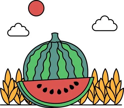 A watermelon is cut in half and is sitting on the ground Stock Illustration