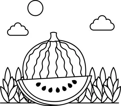 A watermelon is cut in half and is sitting on the ground Stock Illustration