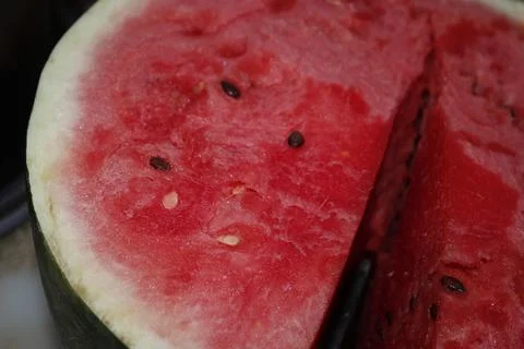 Watermelon cut in half close up Stock Photos