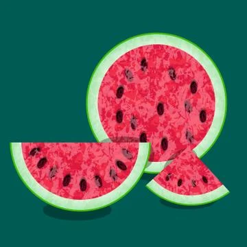 Watermelon - cut off half, cut slice, cut quarters. Texture of the watermelon Illustrazione stock