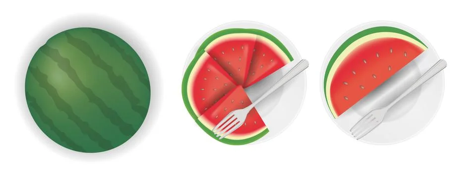Watermelon cut slice on a dish with fork Stock Illustration
