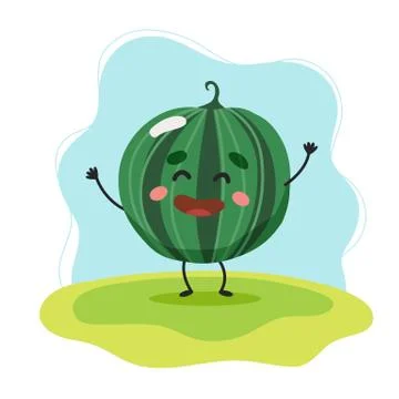 Watermelon cute character, vector illustration for kids in cartoon style Stock Illustration