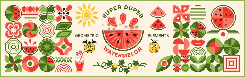 Watermelon design elements in geometric style Stock Illustration