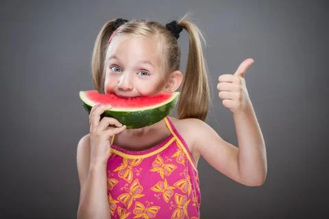 Watermelon eating without teeth.. Stock Photos