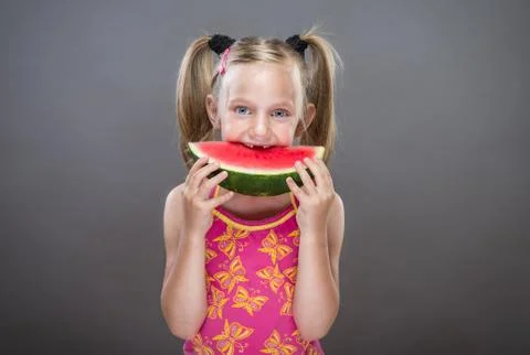 Watermelon eating without teeth.. Stock Photos