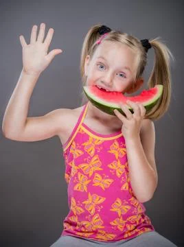 Watermelon eating without teeth.. Stock Photos