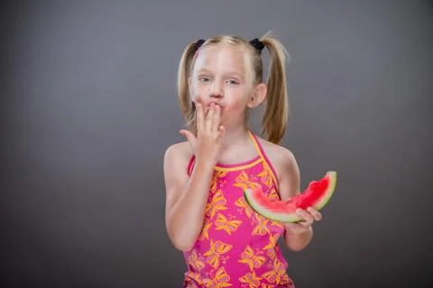 Watermelon eating without teeth.. Stock Photos