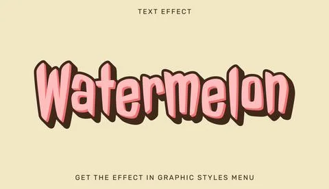 Watermelon editable text effect in 3d style Stock Illustration