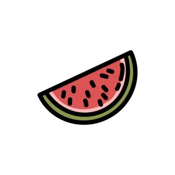 Watermelon flat outlined icon. Vector fruit logo isolated on white background Stock Illustration