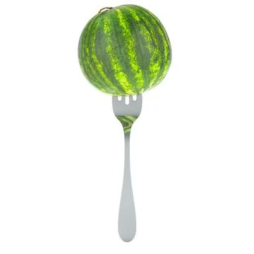 Watermelon on fork, 3D rendering Stock Illustration
