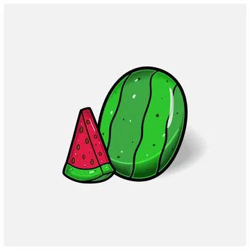 Watermelon Fruit Cartoon With Simple Gradient and Details. Stock Illustration