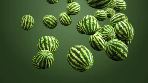 Watermelon fruit drop down falling from top. 3D animation. Selective focus. 4 Stock Footage 130323856