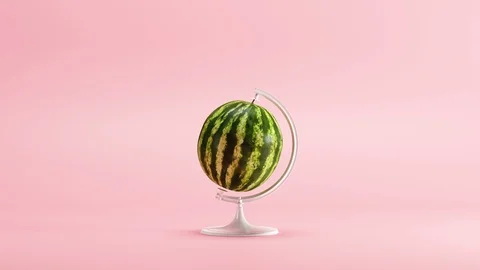 Watermelon fruit globe creative concept idea. 3D animation Stock Footage 120560585
