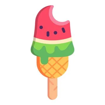 Watermelon fruit popsicle with a bite taken out, melting into a pineapple cone Stockillustratie