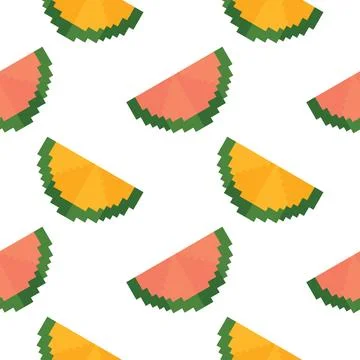 Watermelon fruit seamless pattern in pixel style Stock Illustration