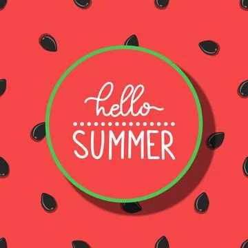 Watermelon fruit seamless pattern with seeds and green circle frame featuri.. Stock Illustration