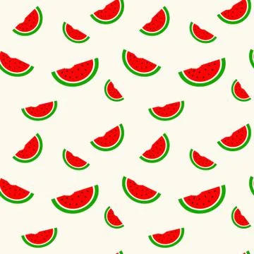 Watermelon fruit slice flat icon vector seamless pattern Stock Illustration