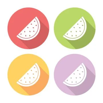 Watermelon Fruit Slice Flat Icons Set Illustrazione stock