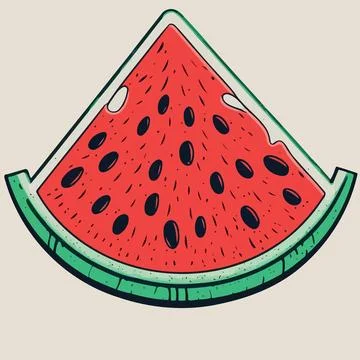 Watermelon fruit slice with green rind and red pith with black seeds Stock Illustration