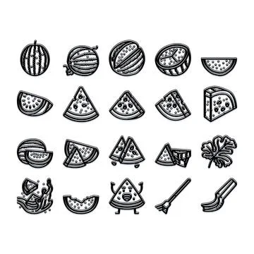 Watermelon fruit slice outline doodle icons set Stock Illustration