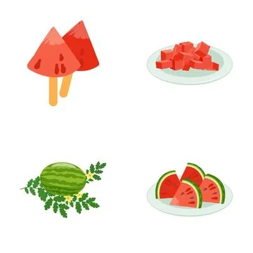 Watermelon fruit slices cubes and popsicles set Stock Illustration