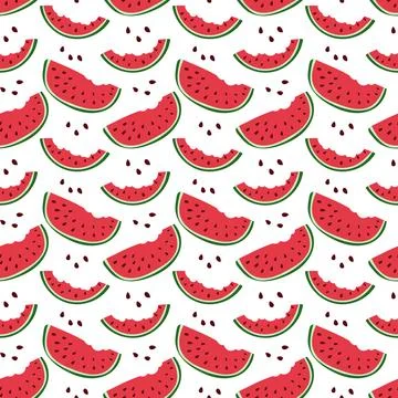 Watermelon fruit slices seamless pattern sweet summer dessert vector Stock Illustration