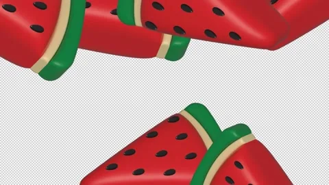 Watermelon fruit slow motion flying vector animation transparent background Stock Footage 234629612