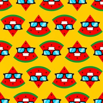 Watermelon with glasses pattern seamless. Watermelon cool background イラスト素材