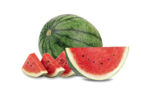 Watermelon half and sliced fresh isolated on white background Stock Photos