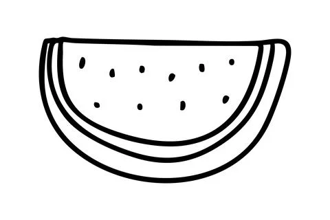 Watermelon Half piece Doodle. Outline Scribble black ink. Summer Fruit Slice Illustrazione stock