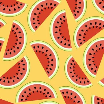Watermelon half pieces seamless pattern. Cut watermelon, piece, half on orange Stock Illustration