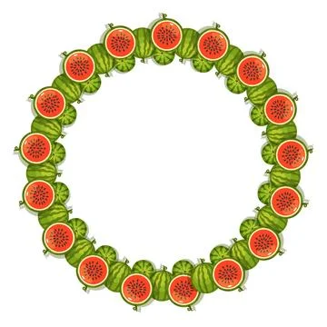 Watermelon Half Slice Circular Border Frame Vector Illustration Stock Illustration