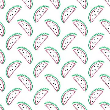 Watermelon halves creating seamless chalk drawing pattern Stock Illustration