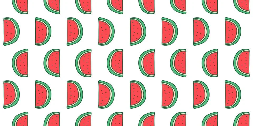 Watermelon Halves Doodle Pattern. Seamless Print of piece of summer red fruit Stock Illustration