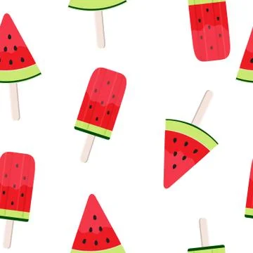 Watermelon Ice Cream Seamless Pattern Background Vector Illustration Stock Illustration