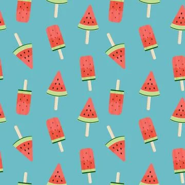 Watermelon Ice Cream Seamless Pattern Background Vector Illustration Stock Illustration