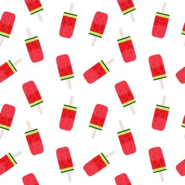 Watermelon Ice Cream Seamless Pattern Background Vector Illustration Stock Illustration