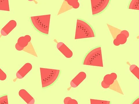 Watermelon ice cream seamless pattern. Triangular slices of watermelon and Ic Stock Illustration