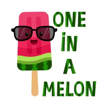 Watermelon ice cream vector icon in kawaii style with phrase. Frozen popsicle Illustrazione stock