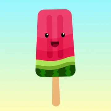 Watermelon ice cream vector icon in kawaii style. Funny frozen popsicle. Illustrazione stock