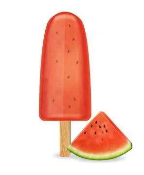 Watermelon ice cream Vector realistic. Organic natural dessert refreshment 3d Stock Illustration
