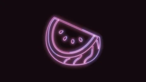 Watermelon Icon Neon Seamless Loop with Black Background 4K Stock Footage 311304100