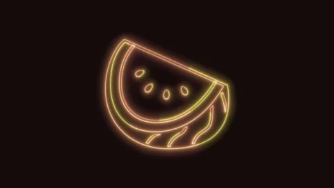 Watermelon Icon Neon Seamless Loop with Black Background 4K Video stock 311433502