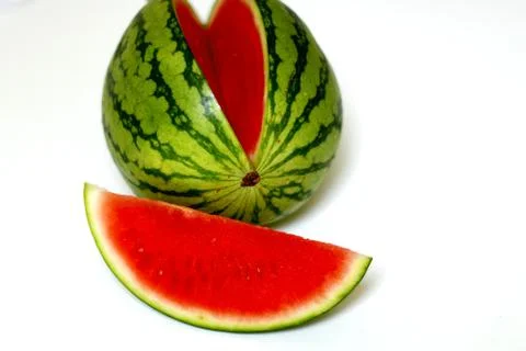 Watermelon isolated slice white background 1 Stockfoto's