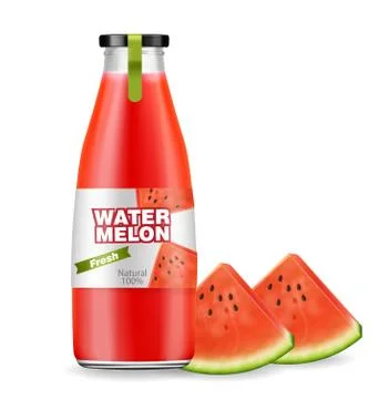 Watermelon juice bottles Vector realistic. Product placement label design. Fr Stock Illustration